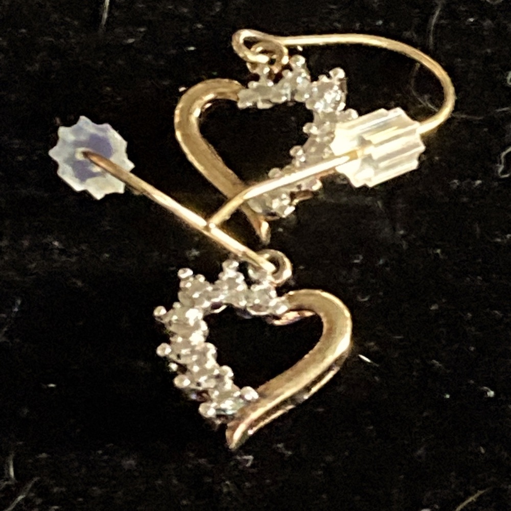 Estate Auction, 925 China Gold Heart Clear Stone Earrings
